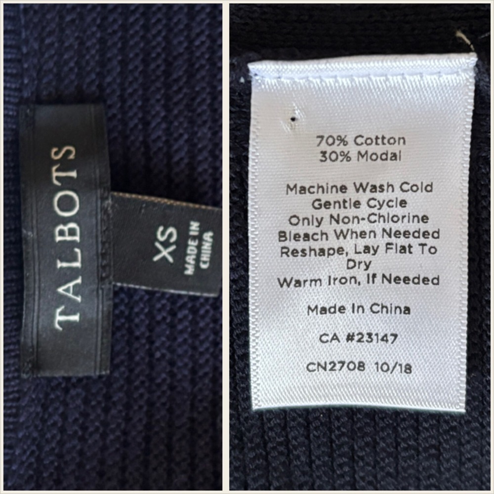 Talbots XS Navy White Striped Open Front Longline Cardigan Button Cuff Ribbed - Picture 8 of 9
